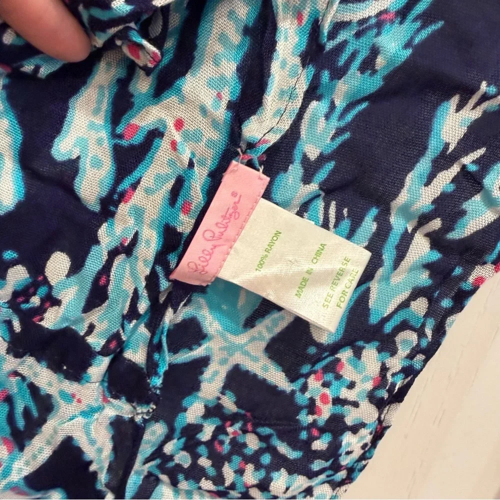 Lilly Pulitzer Riley Infinity Scarf Navy Good Reef Coral Starfish Rayon